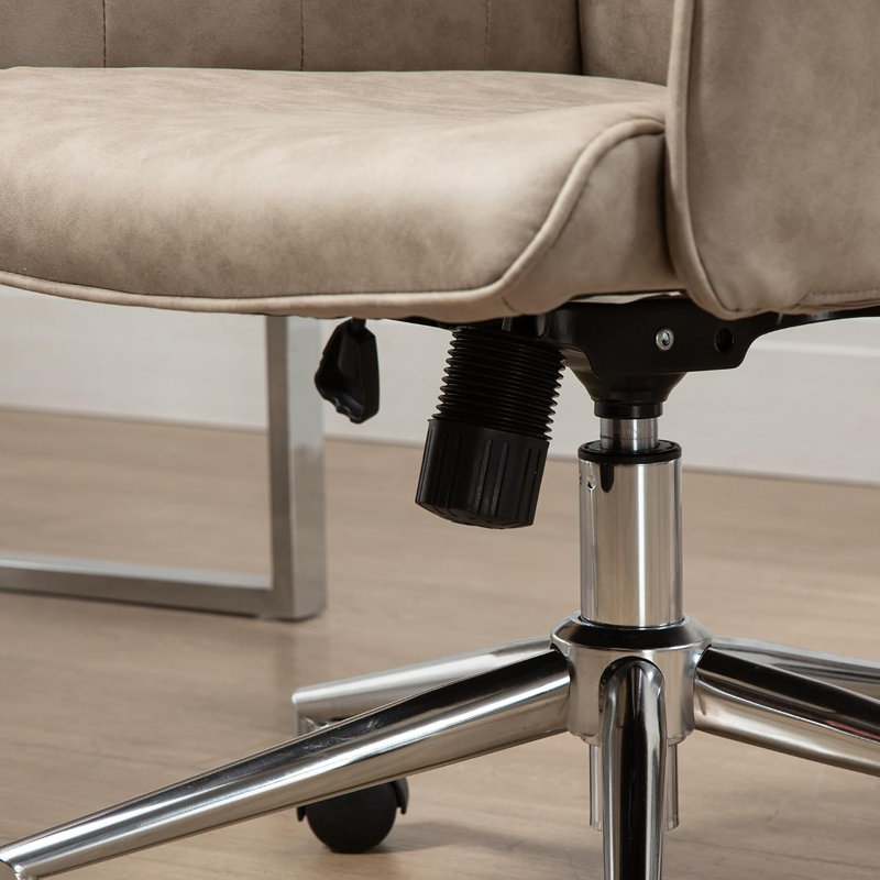 Light Grey Leather Swivel Task Chair with Chrome Base