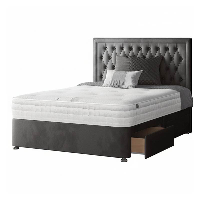 Gallego Upholstered UK Super King - DE 180 X 200 Cm Divan Bed, Small Double (4'), Charcoal, 4 Drawers