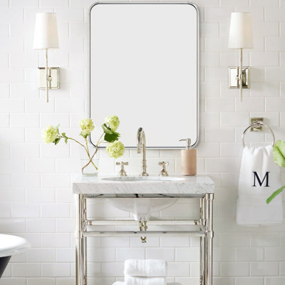 Rounded Rectangle Bathroom Vanity Mirror, Vertically/Horizontal Hanging