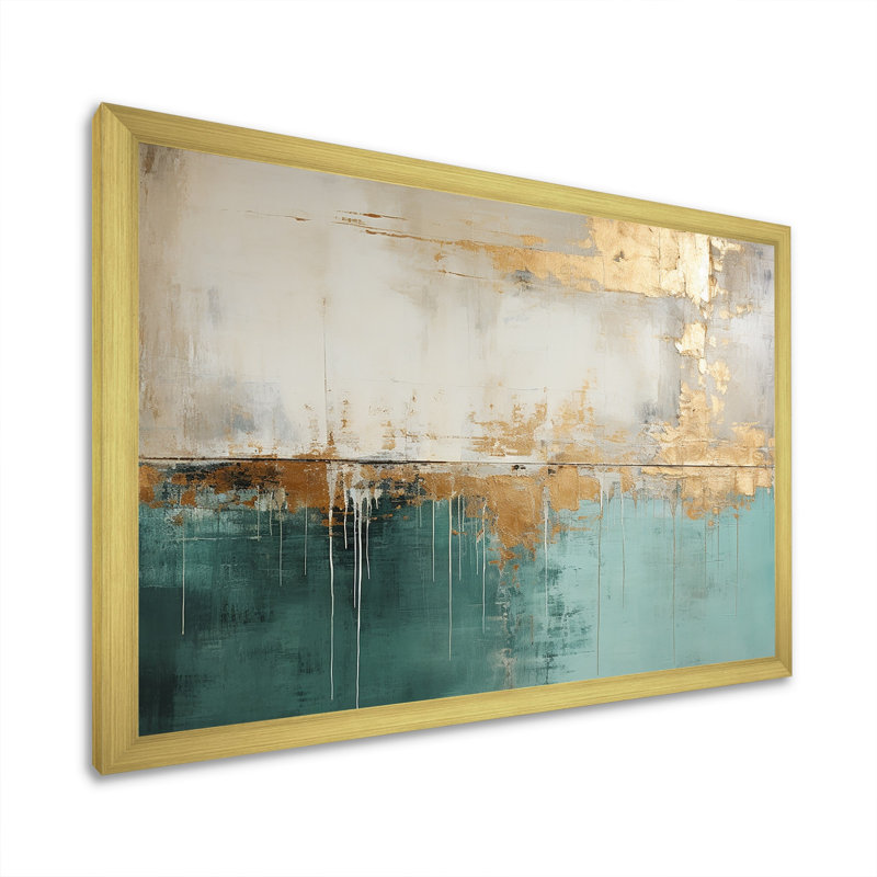 Minimalisme doré et horizon bleu sarcelle - impressions sur toile glamour moderne, H 24 po x l 32 po, Cadre photo unique