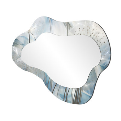 Sparkling Silver Dandelion Dreams I - miroir mural de forme unique pissenlit, miroir décoratif traditionnel de forme libre, impression d'art en métal