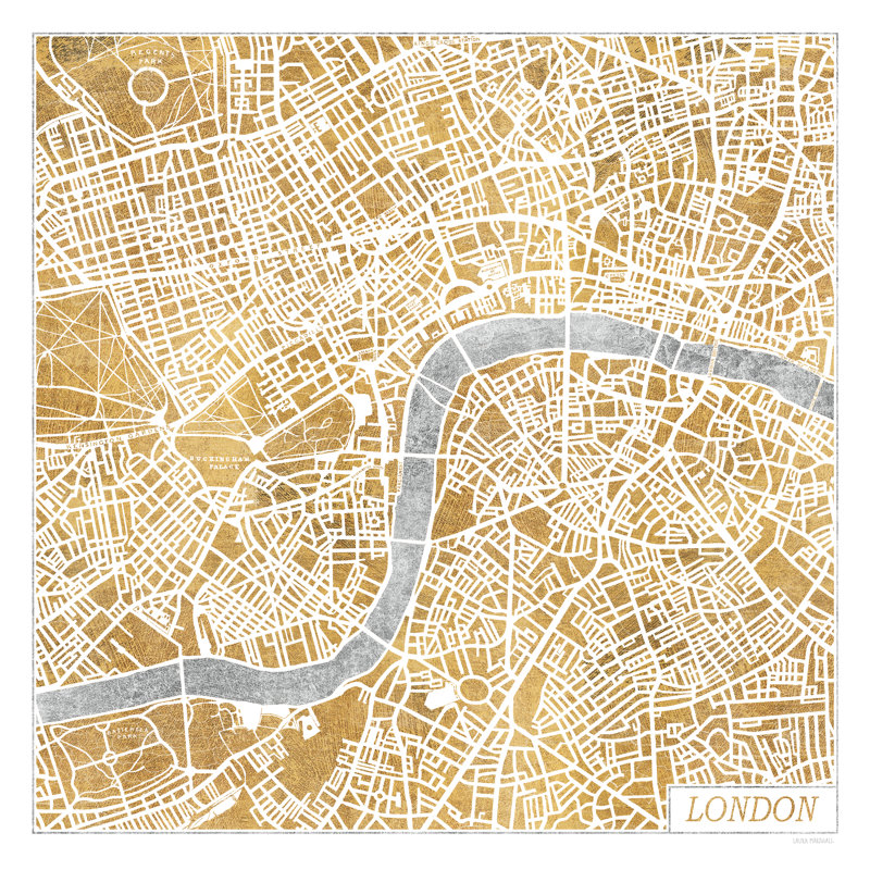 Gilded London Map by Laura Marshall - Wrapped Canvas Print, 76cm H x 76cm W x 3.8cm D