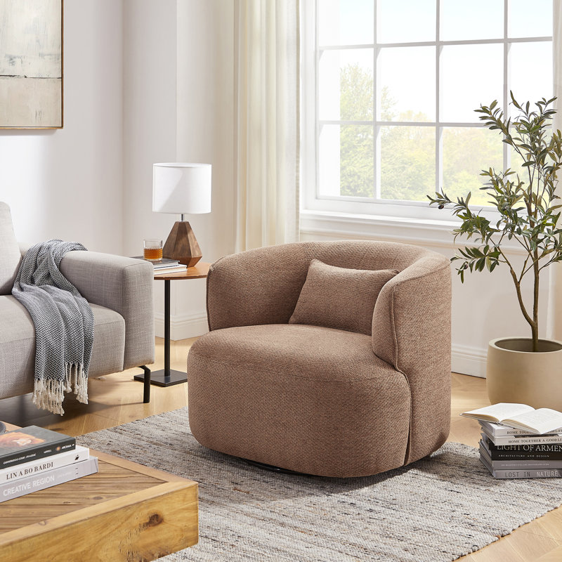 Bernado 31.1'' Wide Fabric Swivel Barrel Chair, Light Red