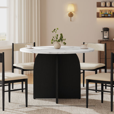 43.3-inch Round Dining Table Curved-Leg Table for 3-5