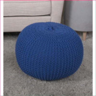 Ottoman Floor Cushion, Knitted Cotton Round Pouf for Living Room Bedroom | Lemon Yellow | Cotton