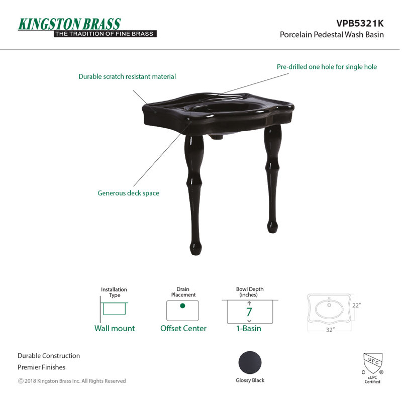 Kingston Brass Imperial 32-Inch Ceramic Console Sink, Single Hole