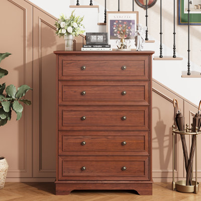 5 Drawer Dresser for Bedroom - Vertical Chest of Drawers, Farmhouse Tall Cabinet Organizer for Living Room, Hallway