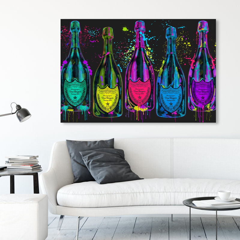Drinks and Spirits Luminous Party Champagne Bottles, impression sur toile, H 36 po x l 54 po, Toile tendue