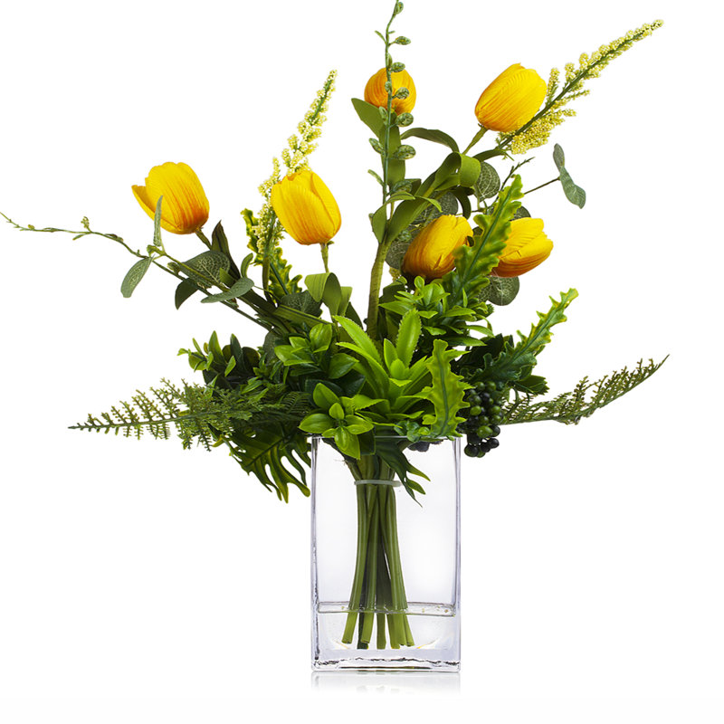 Arrangement floral tulipes dans un vase, Jaune