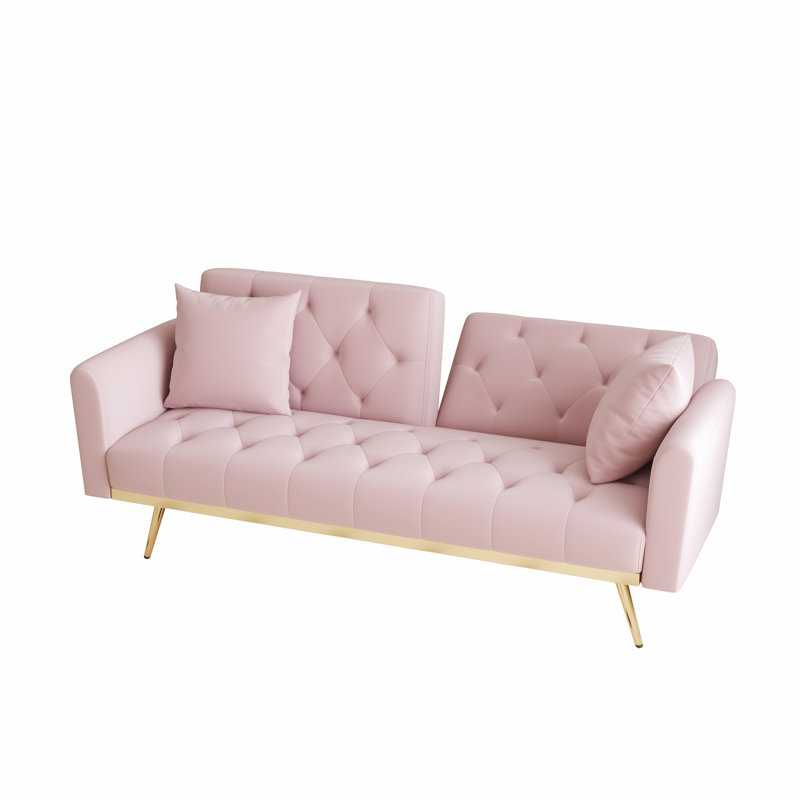 Reeyan 68.3" Upholstered Velvet Sleeper Sofa, Pink Velvet