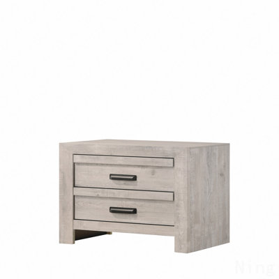 1Pc Contemporary Nightstand End Table With Two Storage Drawers, Rustic Beige Gray Finish, Bedroom Wooden Furniture