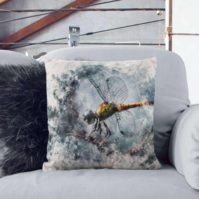Dragonfly Vol.5 Watercolour Square Throw Cushion, Stone, 55cm H x 55cm W x 20cm D