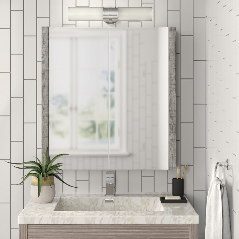 Walker 750mm W 660mm H Surface Framed Medicine Cabinet Mirror 3 Fixed, Grey Ash