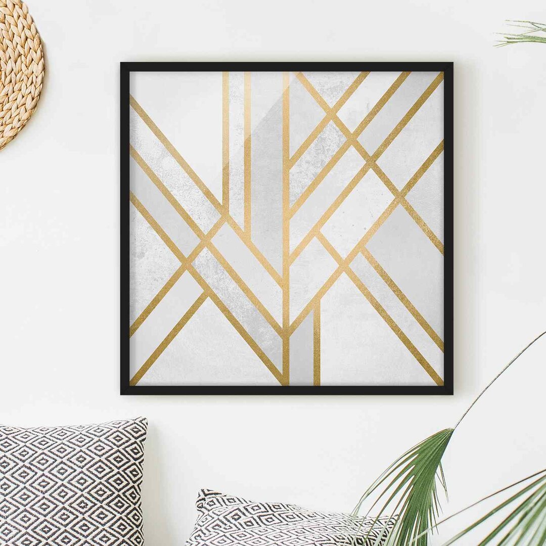 Gerahmtes Poster Art Deco Geometry in Weiß/Gold