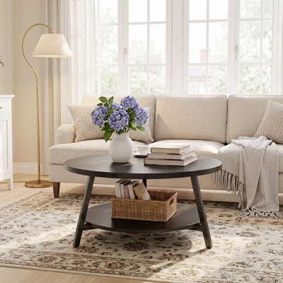 Table basse ronde avec tablettes de rangement à 2 niveaux