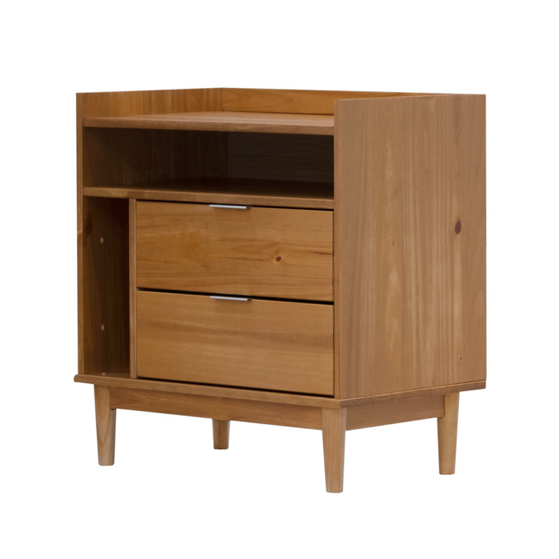 Gheorghe 2-Drawer Solid Wood Nightstand, Caramel