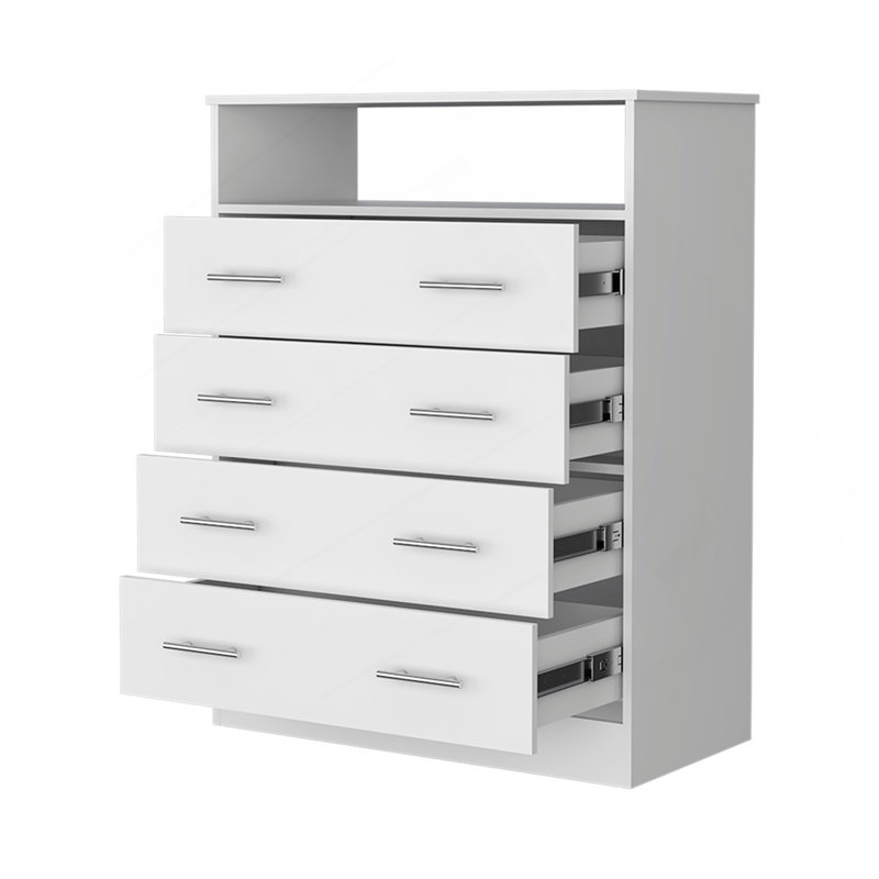 Commode à quatre tiroirs Lagos, une tablette, un plateau, Blanc