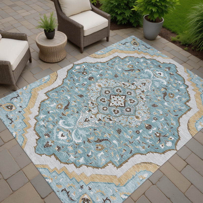 Machine Washable Indoor/Outdoor Chantille ACN2715 Global Rug, Teal, 10' x 14'