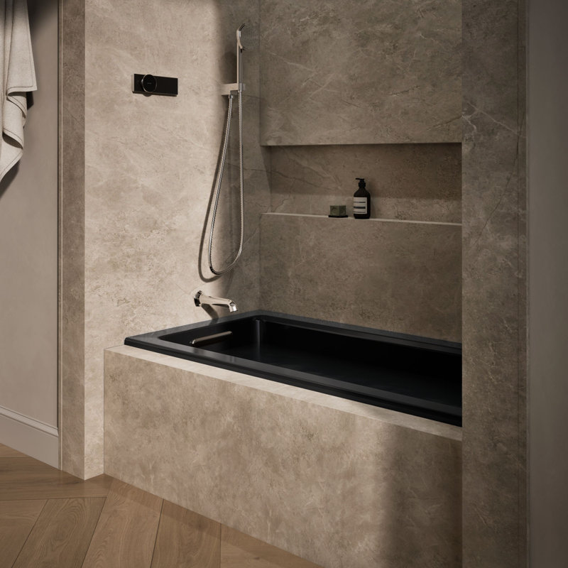 Archer 60" x 30" Alcove Soaking Bathtub with integral flange, Black, Left