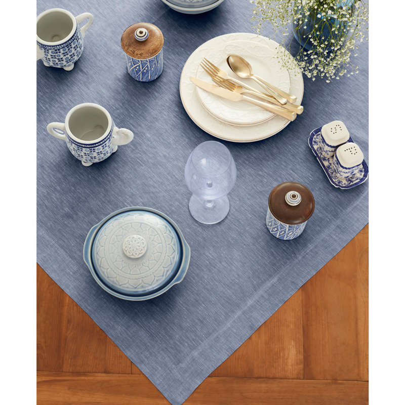 100% Pure Linen Table Throw - Athena, Chambray Indigo