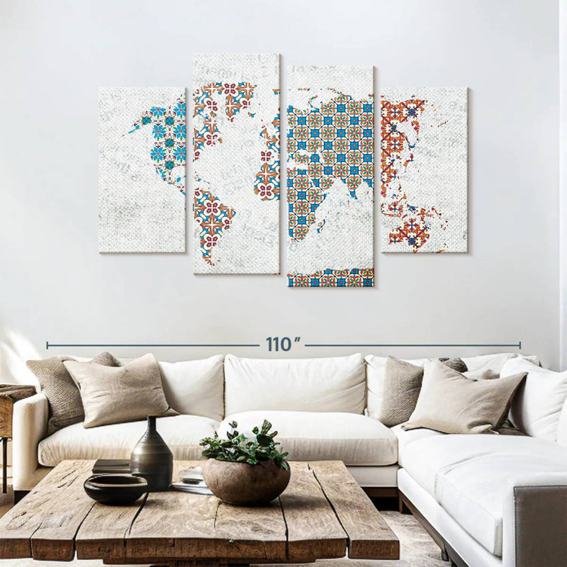 Aliaz Floral Tiles World Map, 54" H x 84" W