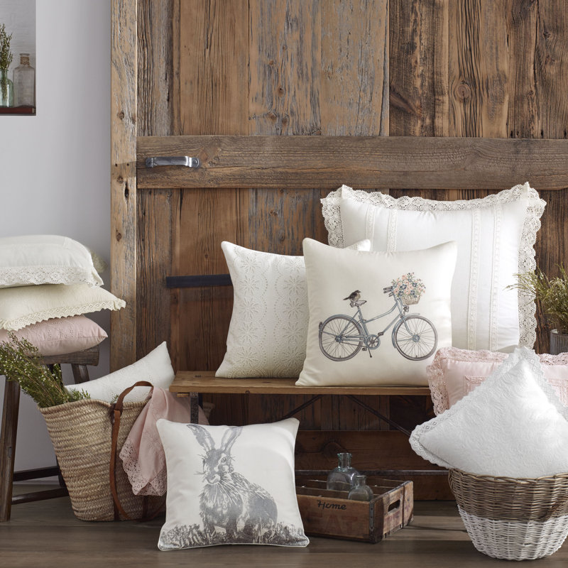 Annabella Crocheted Lace Trimmed White Cotton Square Throw Pillow