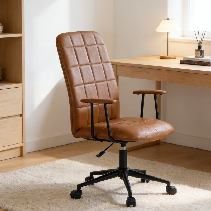 Antique  PU leather colour office chair, with armrest, high backrest, soft foam seating, Brown