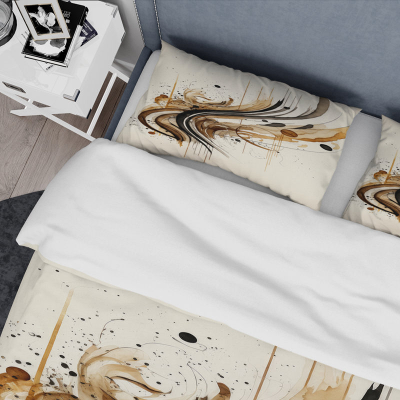 Ensemble de housse de couette en microfibre / polyester brun et noir, Housse de couette pour très grand lit et 2 très