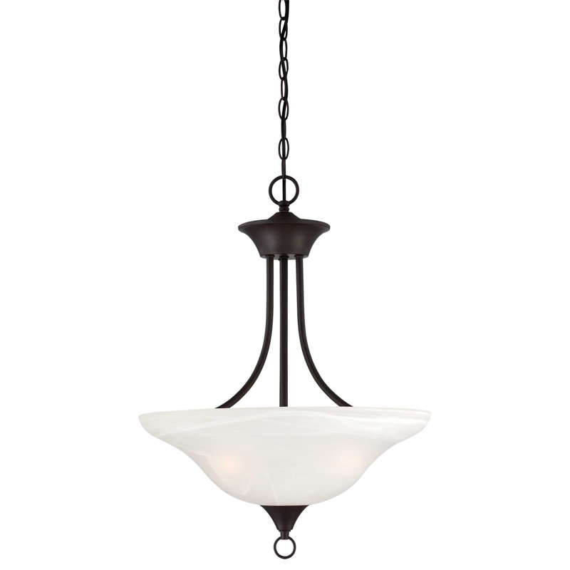  Whetsel 3-Light Indoor Antique Bronze Hanging Pendant with Alabaster Glass Bowl Shade, Antique Bronze
