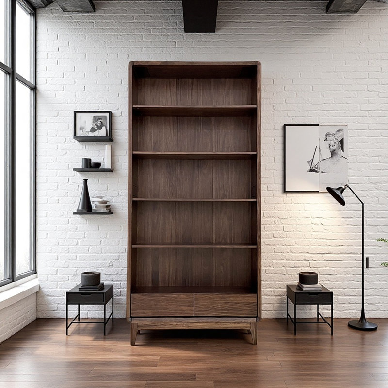 New Chinese style bookcase, (5 Shelves) 74.8"H x 35.43"W x 11.8"D, Dark Brown
