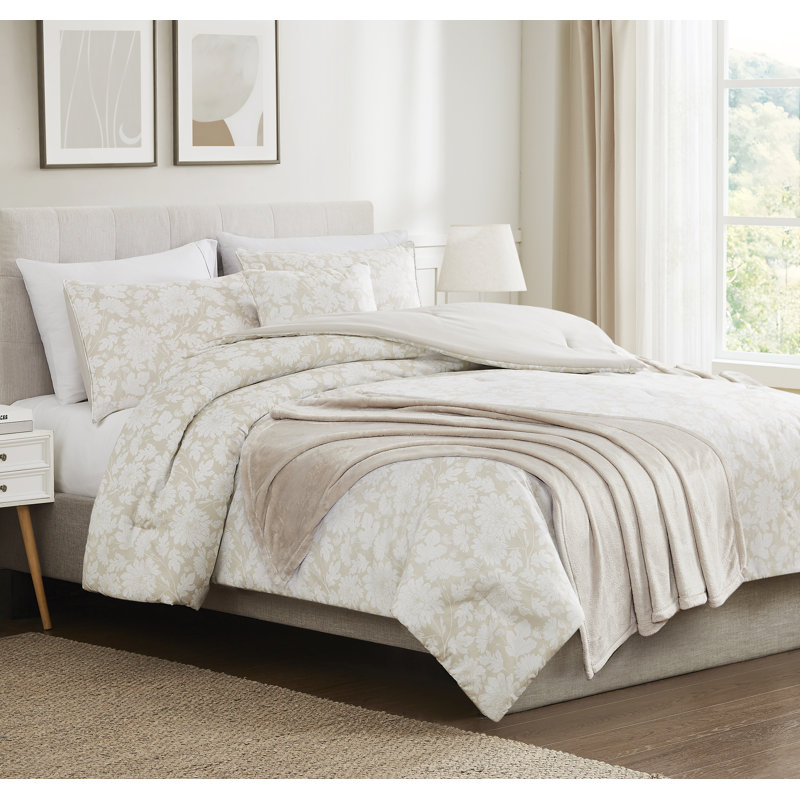 Ensemble d'édredon à motif floral Emma, Édredon de très grand lit et 4 pièces additionn