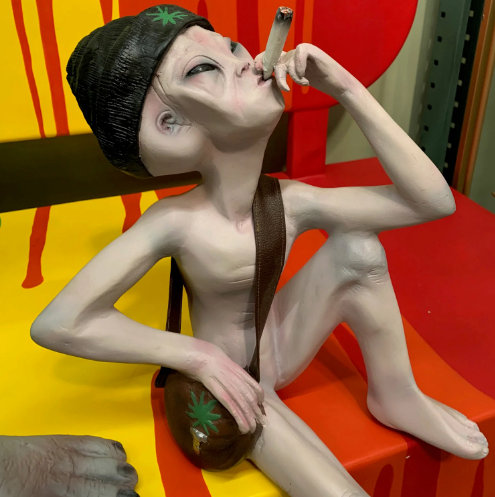 Jahde Smoking Alien Sitting Life Size Statue