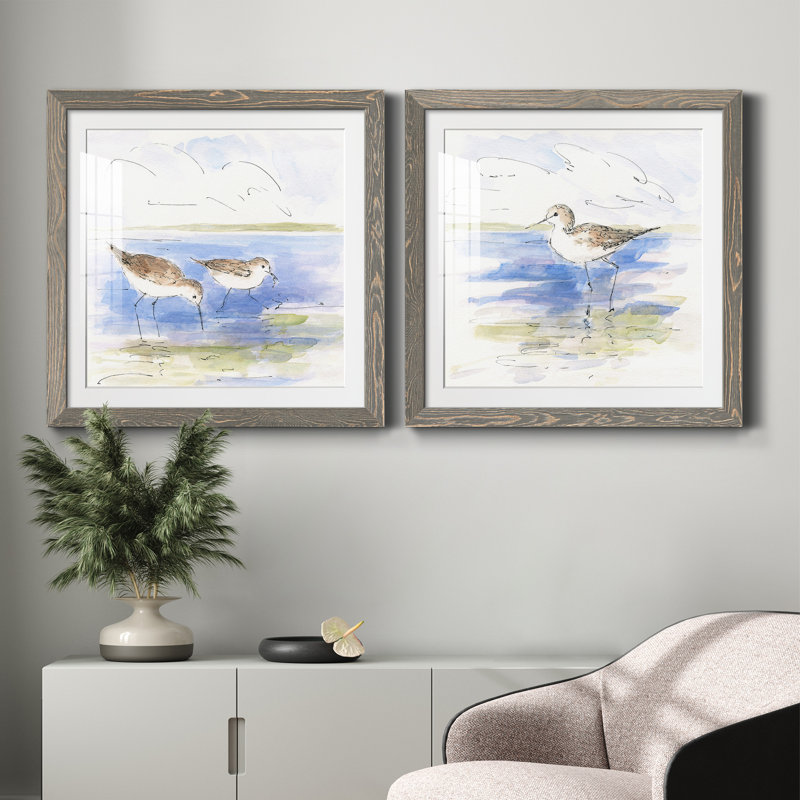 S Croquis d'oiseaux de rivage I - ensemble de 2 peintures, H 71 po x l 71 po x P 1,5 po, Cadre en papier gris