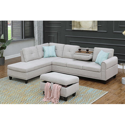 Left Hand Facing Sofa & Chaise With Ottoman