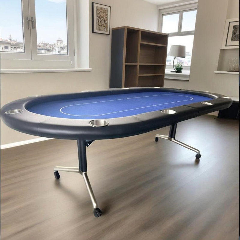 Table de poker pliable 94 pouces avec roues pour 10 joueurs, bleu, Bleu