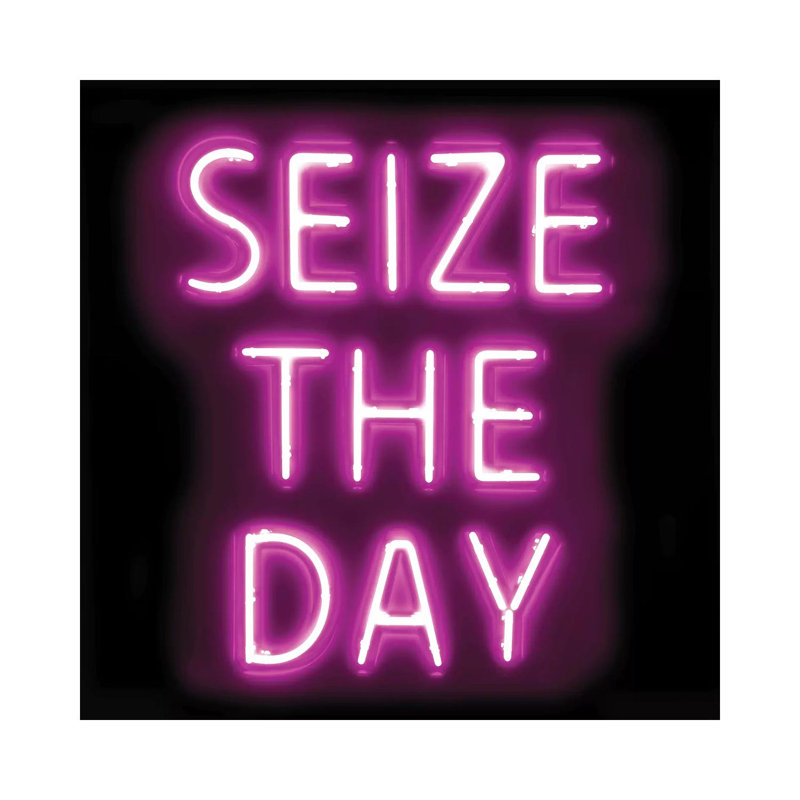 Neon Seize The Day Pink On Black by Hailey Carr - Wrapped Canvas Print, 30.48 cm H x 30.48 cm W