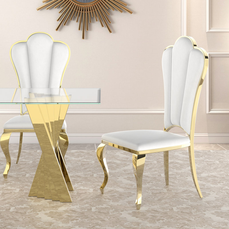 Mery 19'' H Dining Chair, Gold, White