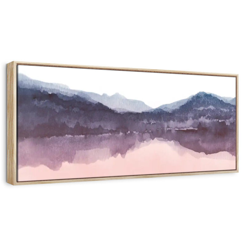 Aquarelle paysage IV rosé indigo III, Cadre flottant en bois naturel, 57 po x 19 po