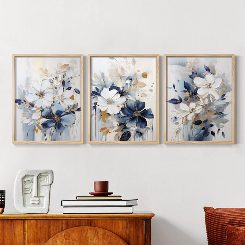 Floral Study  Series  XCII  -Set Of 3 Framed Giclee Prints -Ready to Hang, Natural Framed, 10" H x 8" W