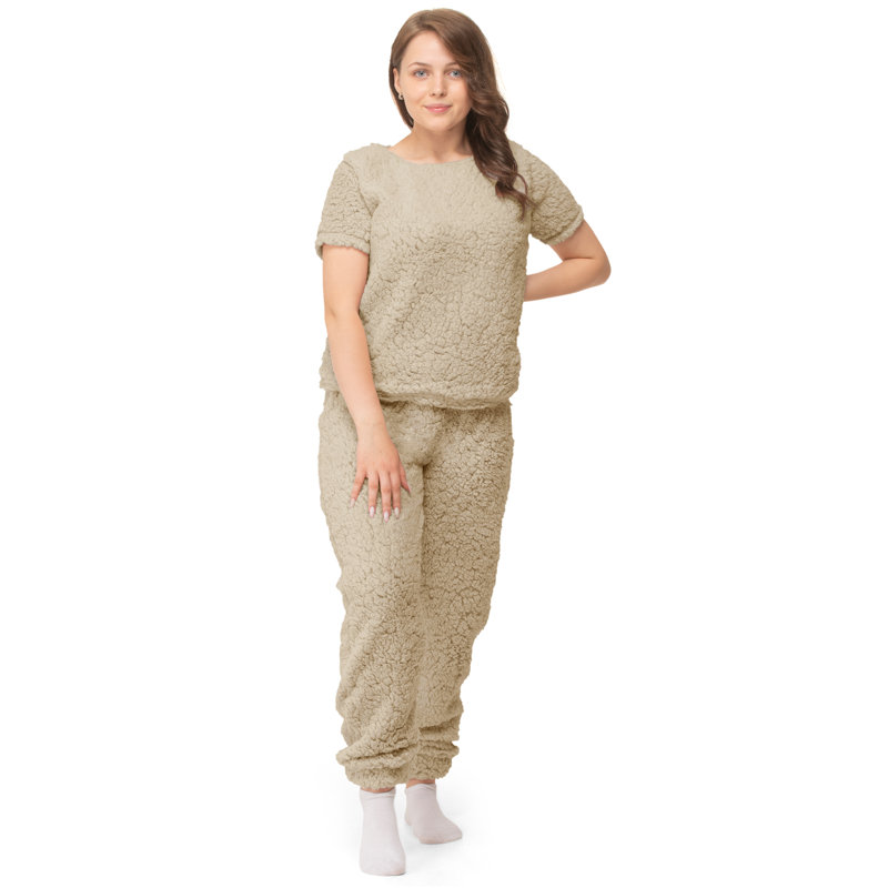 Owego Fleece Bathrobe with Hood, Beige, 63" W x 65" L