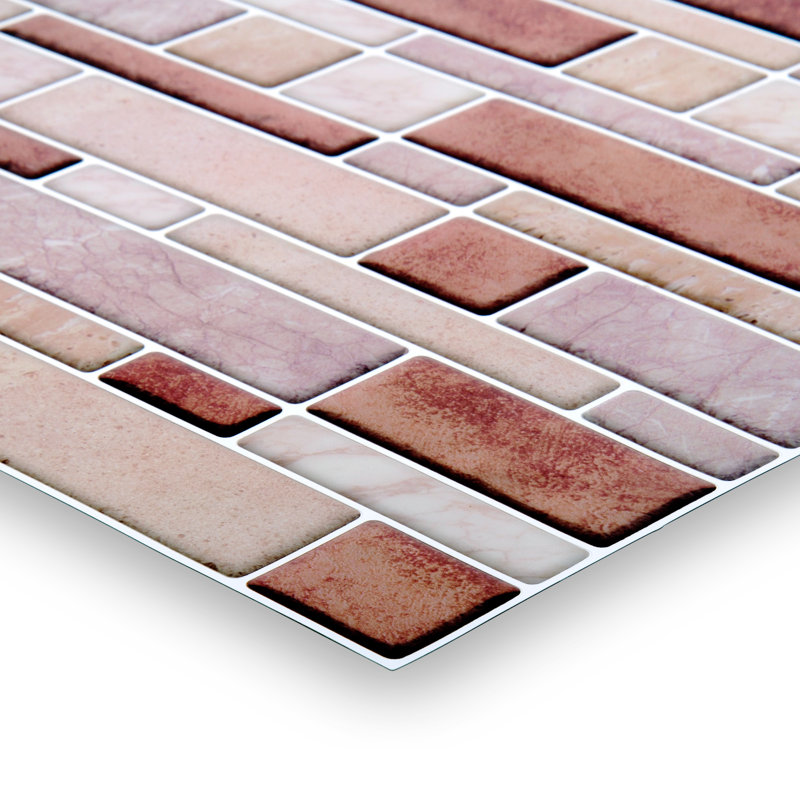 Carrelage style métro en PVC auto-adhésif 10 po x 10 po, Rouge / Mauve