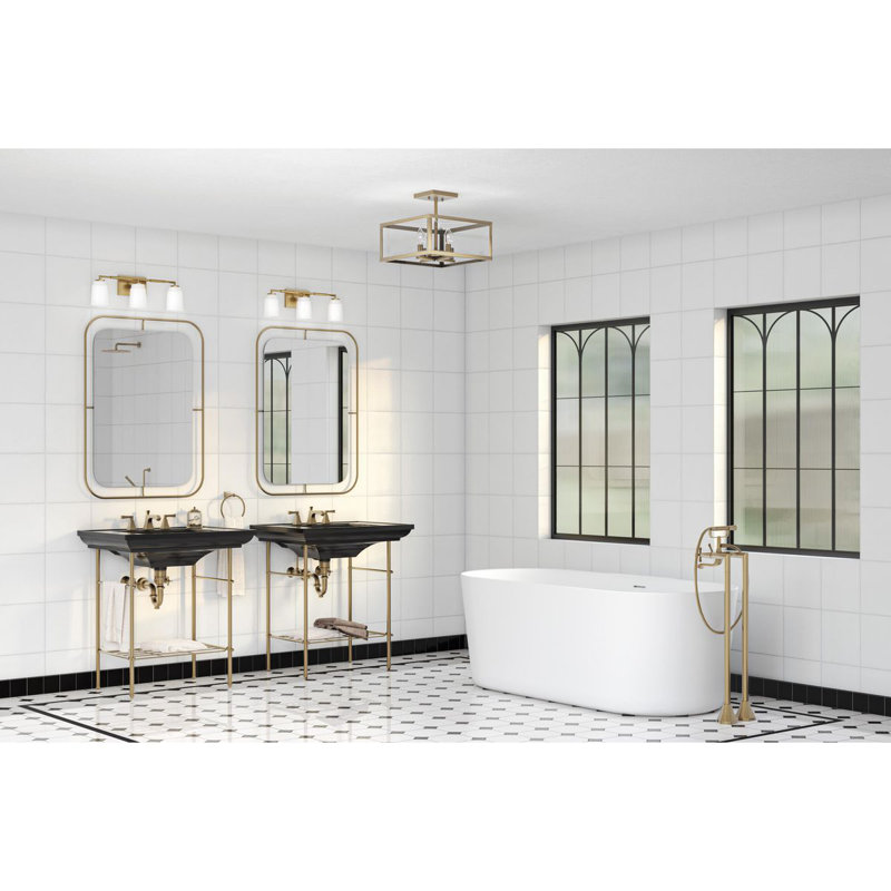 Brushed Gold 3-Light Vanity with Opal Glass Shades