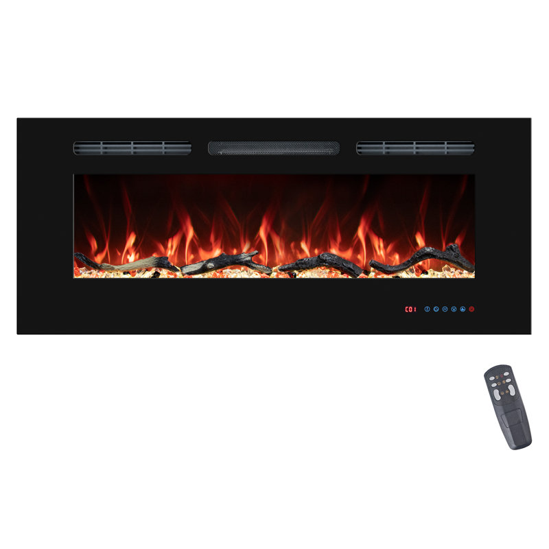 Berni Powder Coated Electric Fireplace with 5120 BTU, 17.7" H x 50" W x 5.5" D, Black