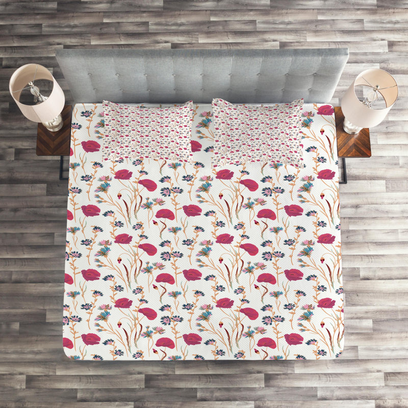 Farmhouse / Country Polyester Floral Coverlet, King Bedspread + 2 Shams, Floral 2