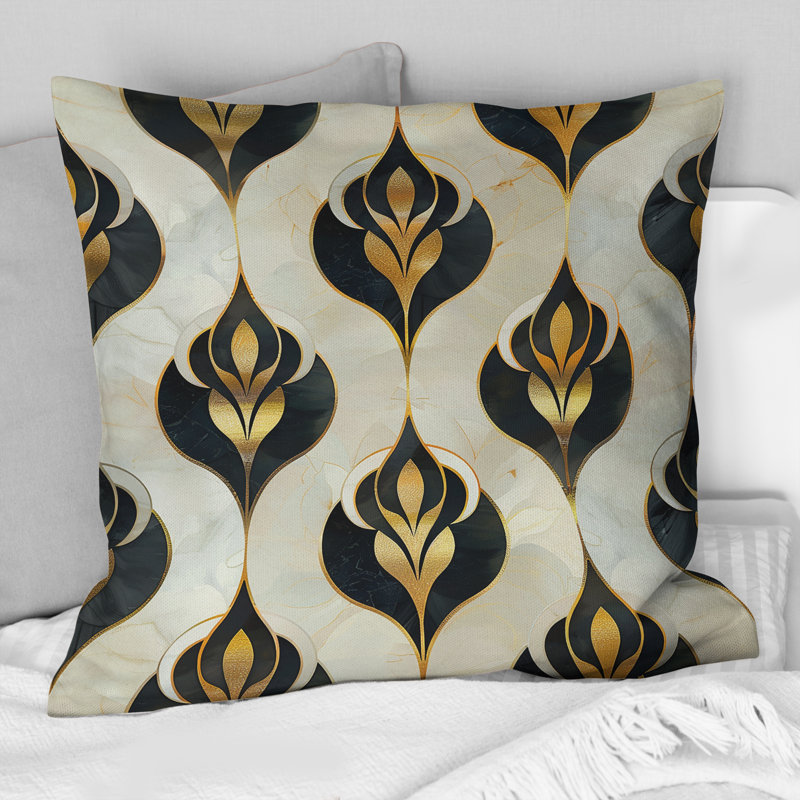 Coussin décoratif doré et noir Glam, H 16 po x l 16 po