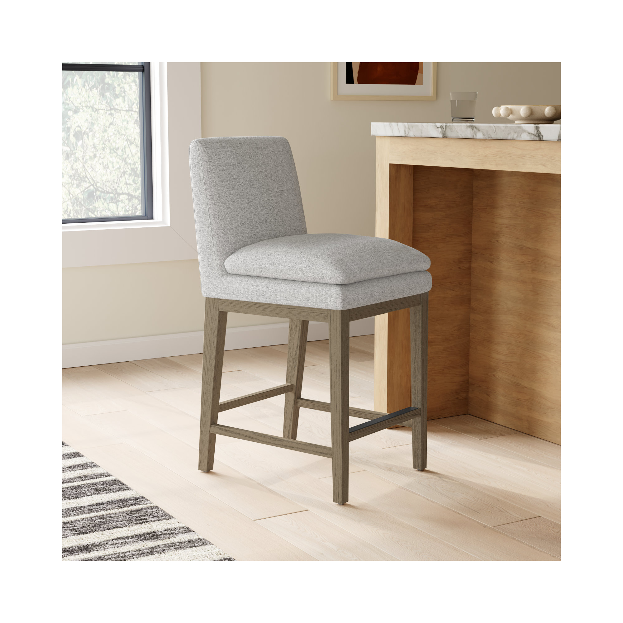 Bethea Upholstered Counter Stool, Gray Heathered, Graywash