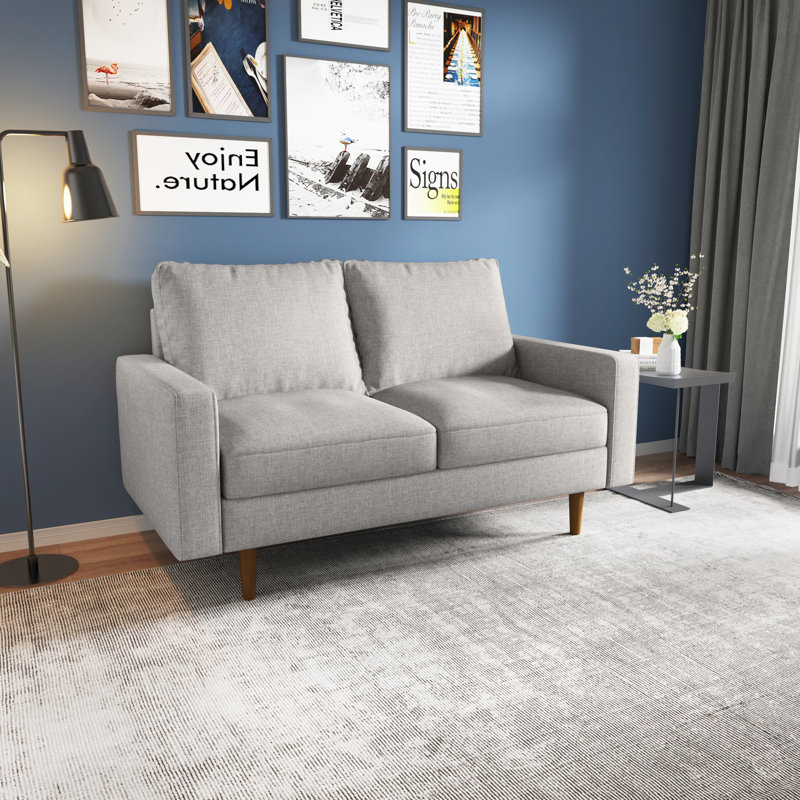 Causeuse à accoudoirs carrés 58 po Clairmont, Mélange de lin beige