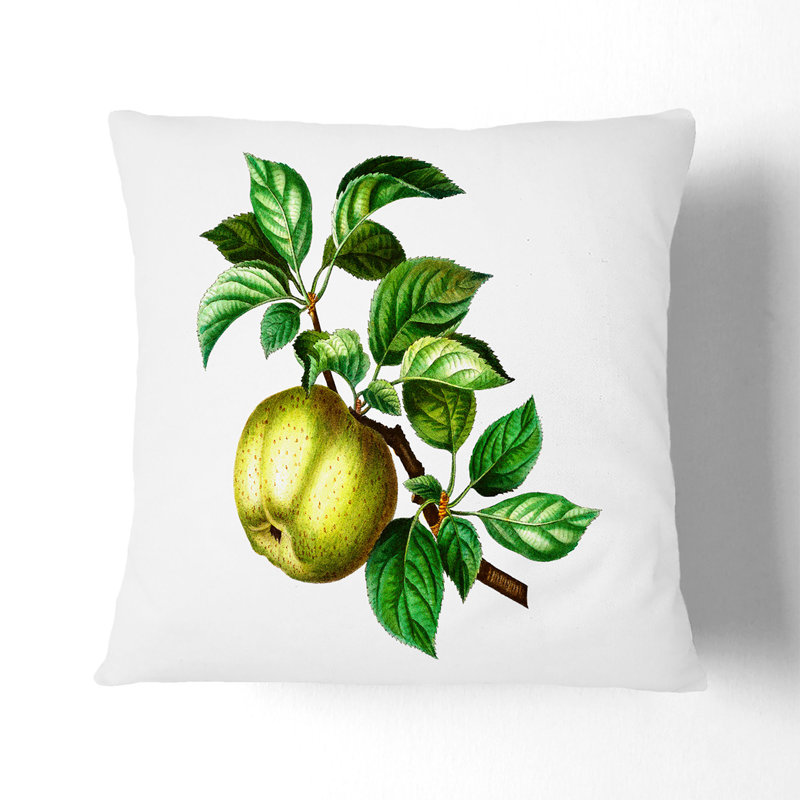 Apple by Pierre-Joseph Redoute Cushion with Filling, 40cm H x 40cm W x 15cm D, White