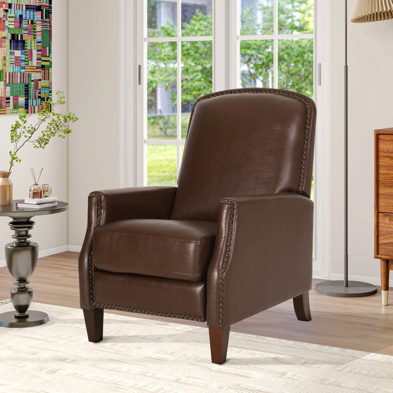 Fauteuil inclinable en cuir synthétique avec rivets, Marron foncé