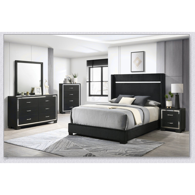 Commode à 6 tiroirs Modern Glam avec poignées en métal élégantes et fabrication en bois durable pour un rangement élégant